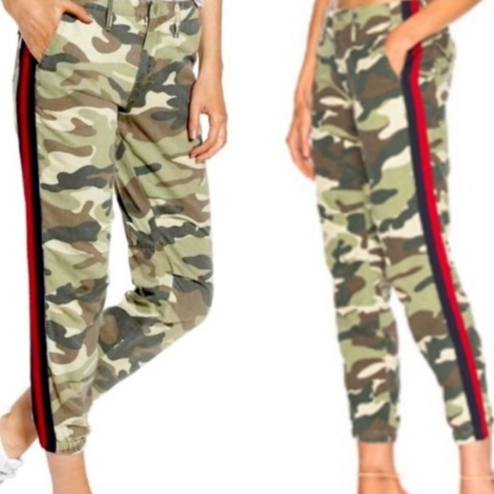 MOTHER Camouflage Jogger Pants with Red & Black Side Stripe